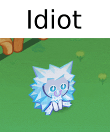 a picture of a cartoon character with the word idiot above it