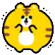 a pixel art illustration of a tiger in a circle with a white belly .