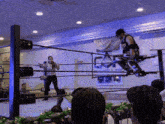 a wrestling ring with a sign that says elite a pro on it