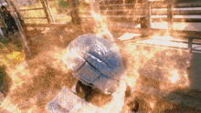 a person in a helmet is on fire
