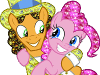 a cartoon of a man holding a pink pony in his arms