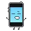 a pixel art drawing of a cell phone with arms and legs and a smiling face .