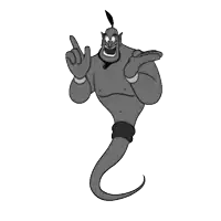 a black and white cartoon of a genie giving a middle finger