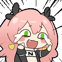 a cartoon girl with pink hair and green eyes is crying with her eyes closed .