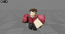 a roblox character wearing a red jacket and goggles