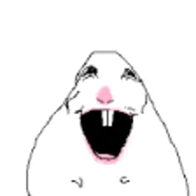 a cartoon drawing of a rabbit with a pink nose and teeth .