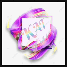 the word kat is written on a white background with purple paint brush strokes .