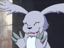 a close up of a cartoon rabbit with a red collar
