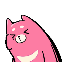 a cartoon drawing of a pink cat with its eyes closed and a smile