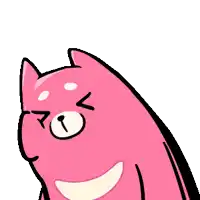 a cartoon drawing of a pink cat with its eyes closed and a smile