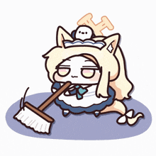 a cartoon drawing of a girl with a broom