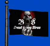 a flag with a picture of a skull and the words bacot orang stres