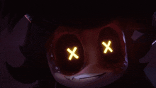 a close up of a cartoon character 's eyes with an x in the center