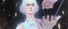 a painting of a person holding a string in their hands