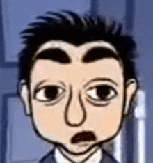 a cartoon of a man in a suit and tie with a shocked look on his face .
