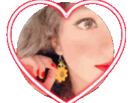 a woman 's face is surrounded by a red heart
