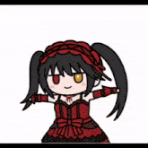 a cartoon of a girl in a red dress with pigtails and a bow .