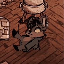a drawing of a cat with horns and tail