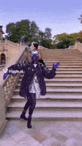 a person standing on a set of stairs with the letters viggle.ai on the bottom right