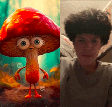 a picture of a mushroom and a picture of a boy