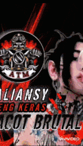 a man with a tattoo on his chest is on a poster that says alliance ng keras acot brutal