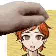 a hand is holding a girl 's head in a pixel art .