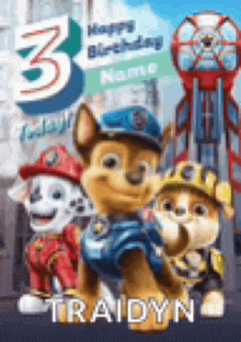 a birthday card for a child with paw patrol characters on it