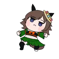 a cartoon of a girl wearing a green dress and a hat with flowers on it