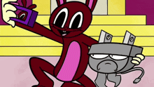 a cartoon of a rabbit taking a selfie with another cartoon character