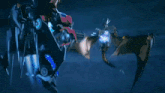 a cartoon character is flying through the air with wings spread