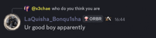 a screenshot of a conversation between x3chae and laquisha bonquisha