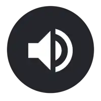 a black circle with a white speaker inside