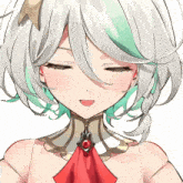 a drawing of a girl with white hair and green hair