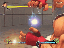 ryu is playing a video game against a player 2