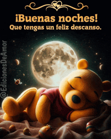 a winnie the pooh sleeping in front of a full moon