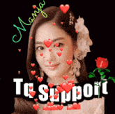 a picture of a woman with hearts around her and the words to support
