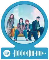 a group of people sitting on a yellow couch with a spotify icon below them