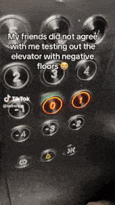 a screenshot of an elevator with a caption that says " my friends did not agree with me testing out the elevator with negative floors