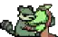 a pixel art drawing of a frog sitting on a tree branch .