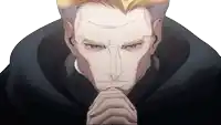 a close up of a man with his hands folded