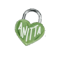 a green heart shaped lock with the word anitta written on it