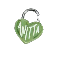 a green heart shaped lock with the word anitta written on it