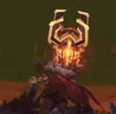 a group of people are playing a video game and one of them has a sword