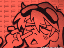 a cartoon drawing of a person with horns covering their nose