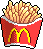 a pixel art illustration of french fries in a mcdonald 's bucket .