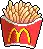 a pixel art illustration of french fries in a mcdonald 's bucket .