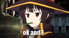 a girl is holding a fork in her mouth and says ok and