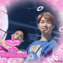 a picture of two men with the words " i love my husband " on the bottom