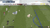 a soccer game is being played with a girl standing in front of a scoreboard that says 2-0