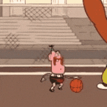 a cartoon character is playing basketball with a hammer and a basketball
